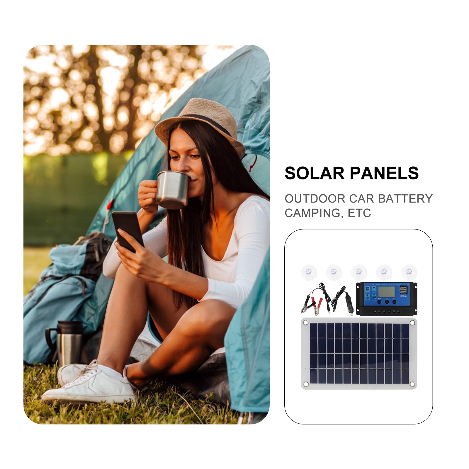 18W Monokristallines Solarmodul Solarzellenplatine für Gartenhaus und Notladegerät im Freien mit dualem USB plus DC Anschluss 1 Set schwarz Kunststoff