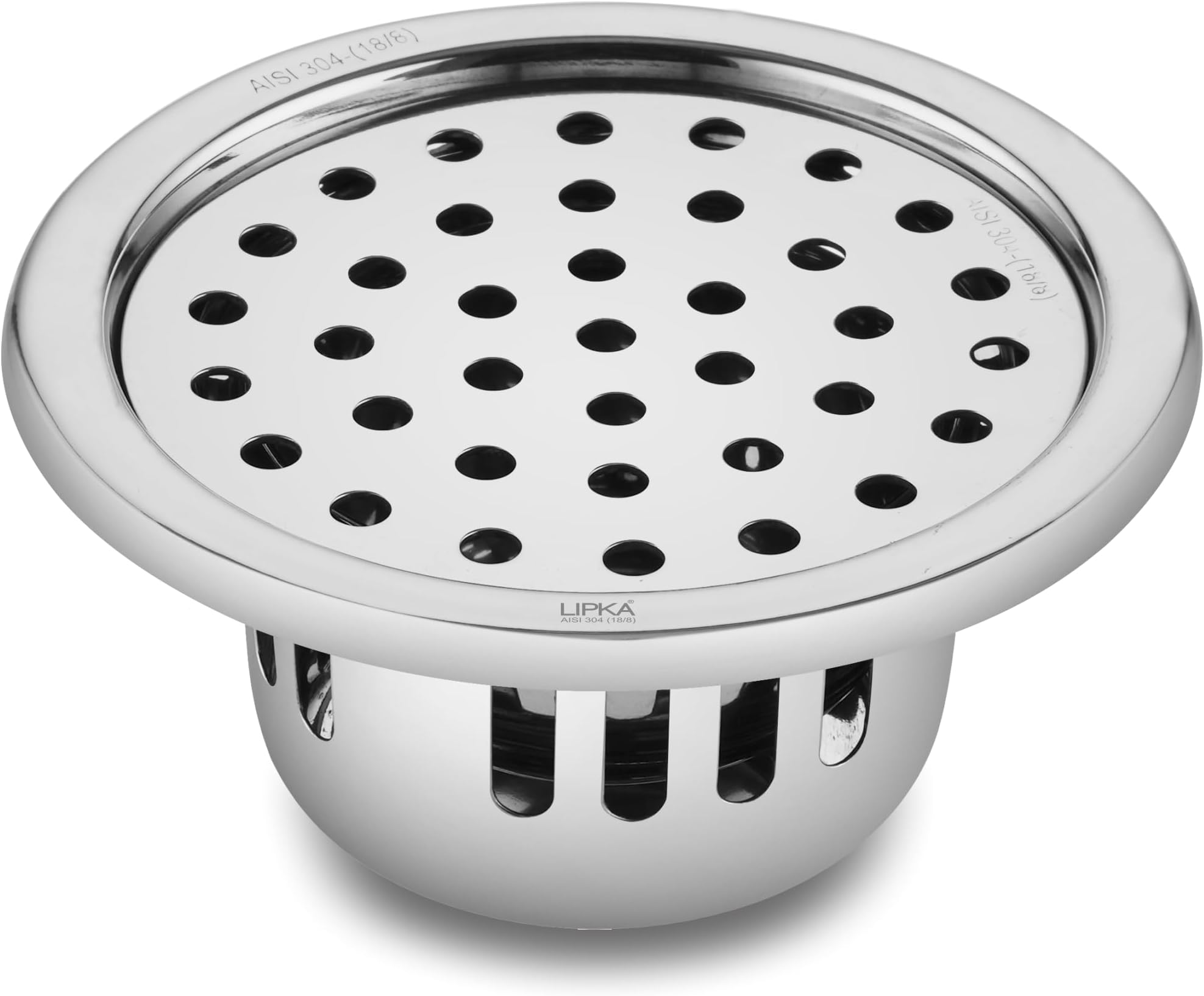 Lipka 4 Inches Round Shaped Classic Floor Water Drain with Cockroach Trap/Jali and Plain Holes, 304 Grade Stainless Steel Grating Trap Drain Cover for Rust-Free, Corrosion-Resistant, Durable (Silver)