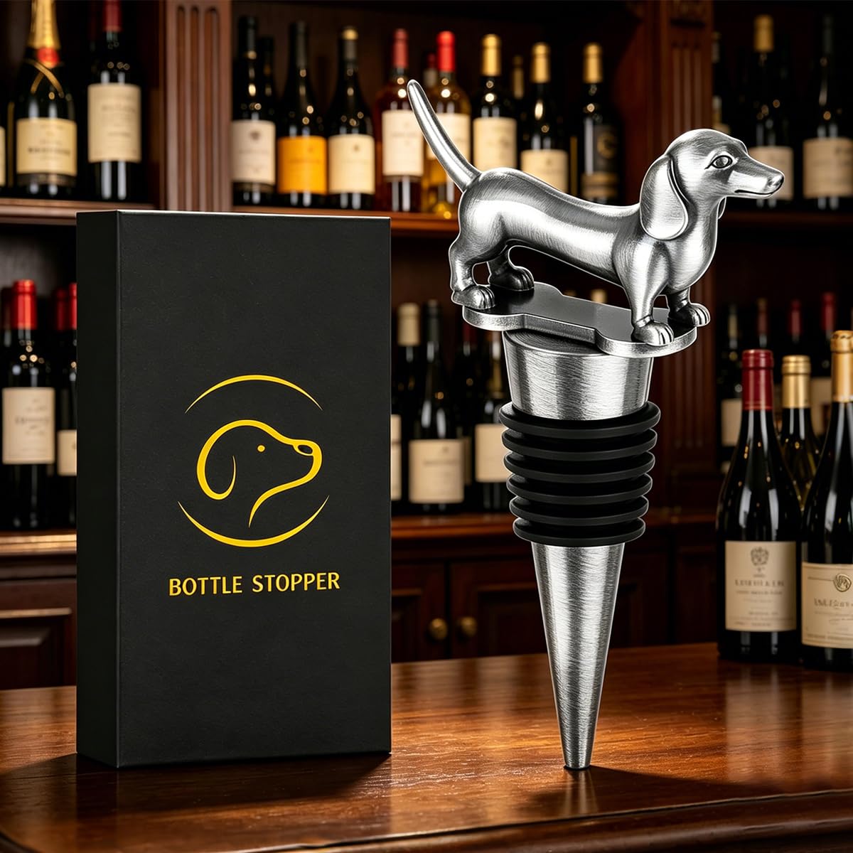 LKKCHER Dackel Geschenke, Dackel Weinflaschenverschluss, DackelDeko Geburtstagsgeschenk Weingeschenke für Männer Papa Frauen, DackelWeihnachtsschmuck, Flaschenverschlüsse für Wein Champagner