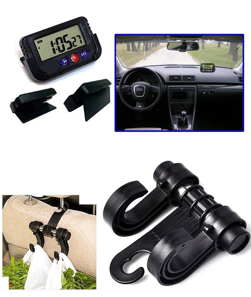 Dash Board Clock, Car Double Hook Headrest Luggage Holder-image-43