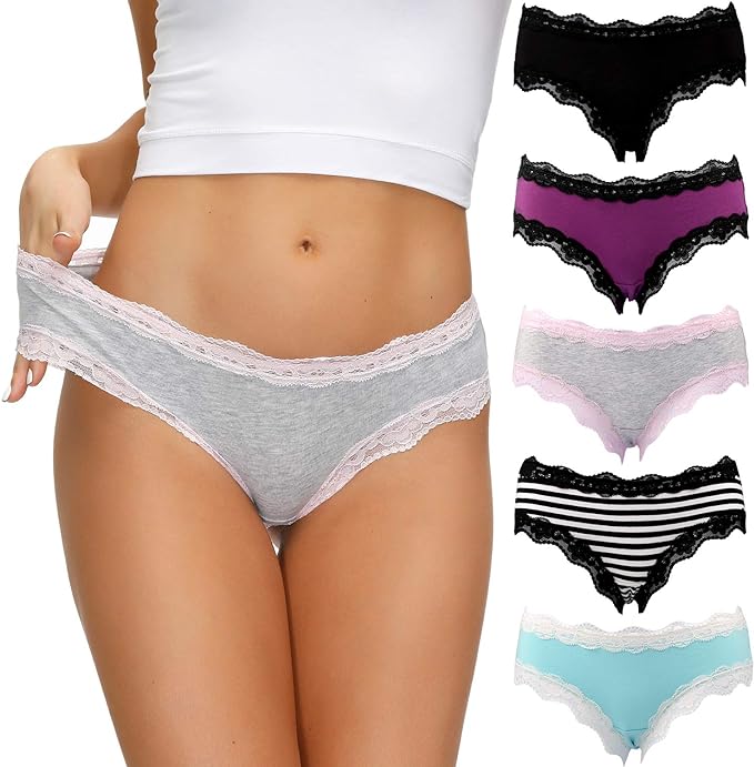 LYYTHAVON Women’s Underwear Soft Breathable Cotton Brief Ladies Panties 5-Pack (Multicolored F,5 Pack, Large) at Amazon Women’s Clothing store