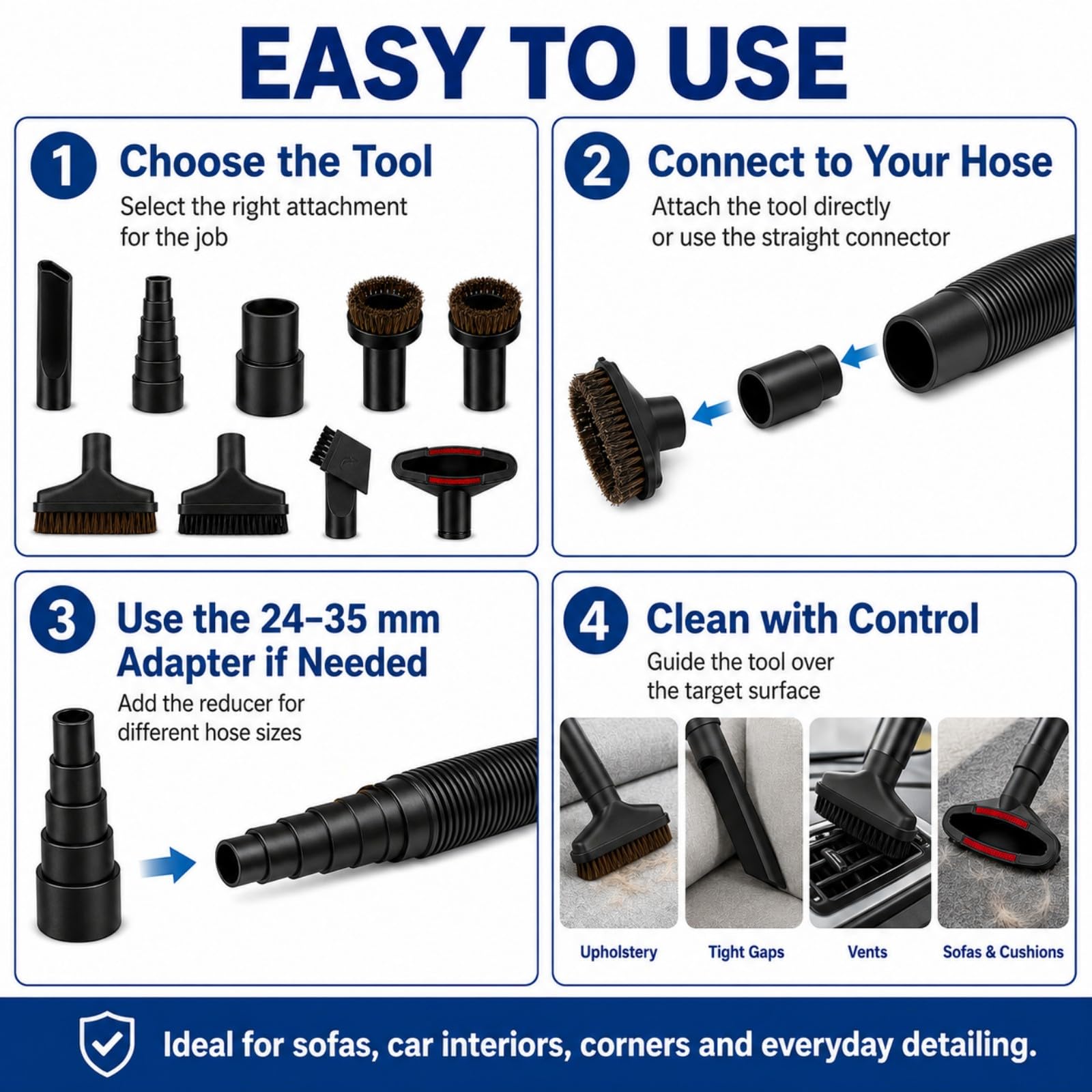 Staubsauger Zubehör Set 9Teile für Miele Dynamic U1 Powerline 41HCE001USA | 5-Stufen Adapter | 9 Multifunktions-Düsen | Rosshaarbürsten,Fugendüse,Polsterdüse | Für Viele Staubsauger | Robustes ABS