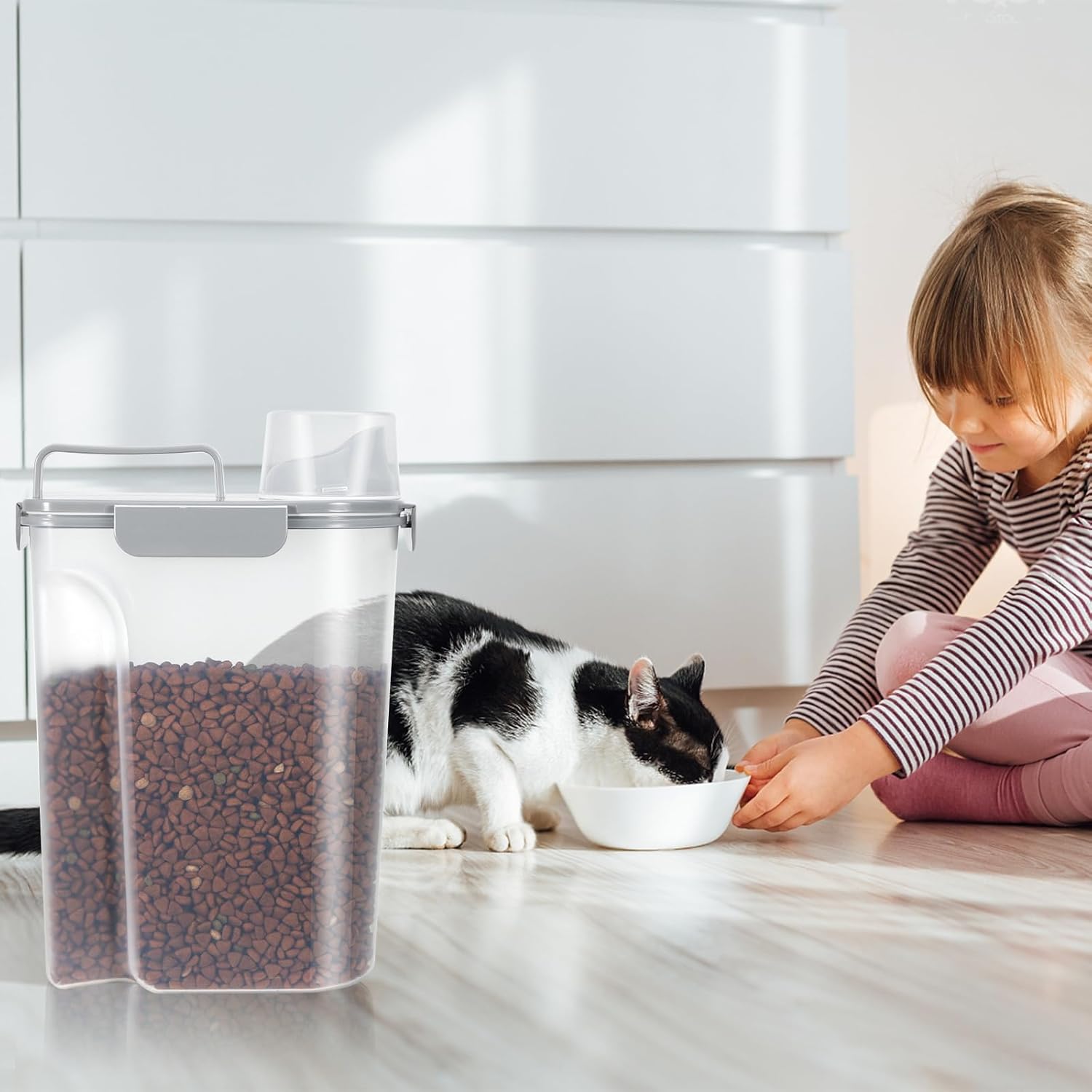 LEAWALK 5Lbs Airtight Cat Dog Food Storage Container With Upgraded Large Nozzle, BPA-Free Pet Food Storage Containers For Rice, Grain, Pet Food, Flour Dog Treat Storage-2Pack Grey