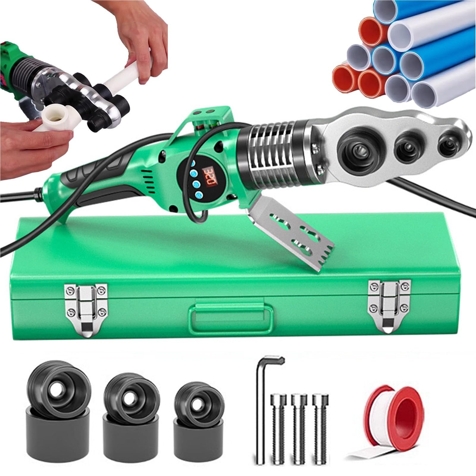 800W/1000W PPR Pipe Welder Digital Plastic Pipe Welder 0-320°C Hot Melt Machine 20-63mm Electric Welding Tool for Plumbing and Repair Shops(#32)