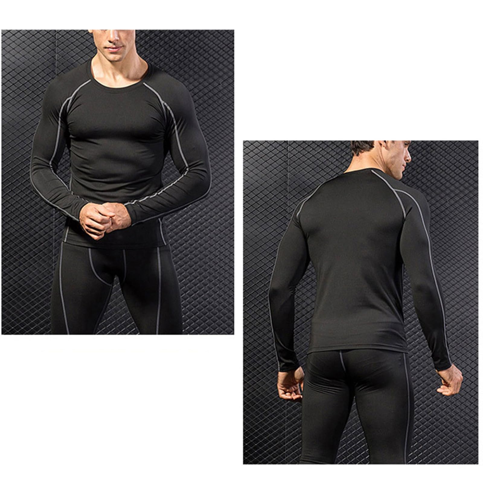 Set di biancheria intima termica da uomo a maniche lunghe con collo alto e pantaloni lunghi per allenamento, sci, corsa, escursionismo