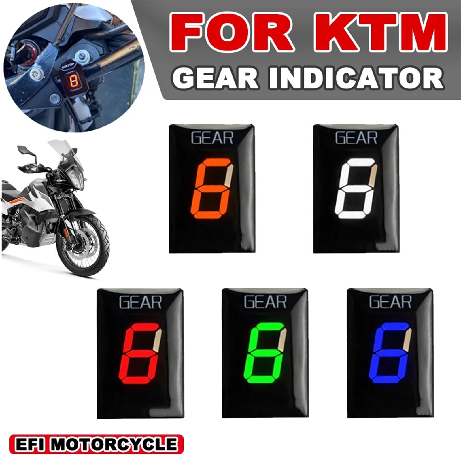 Indicador de marchas apto for KTM 690 Duke 690 Enduro 690 SMC 640 LC4 950 1090 RC8 1090 R 990 ABS motocicleta 1-6 medidor de visualización de marchas de velocidad(Red)