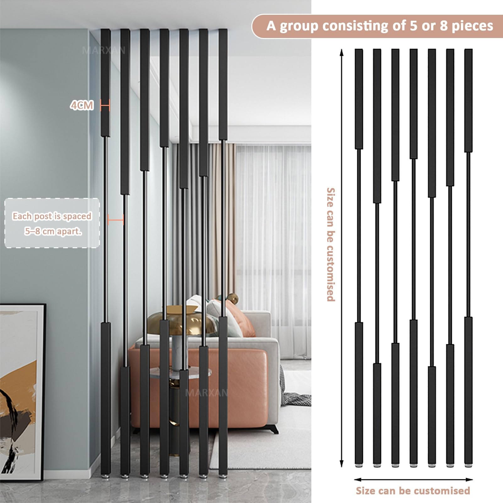 Divisorio per ufficio e casa, per garantire la privacy e decorare gli ambienti, senza bisogno di forare il soffitto o il pavimento, dimensioni personalizzabili.(8pcs-C,170cm/67in/5.6ft)