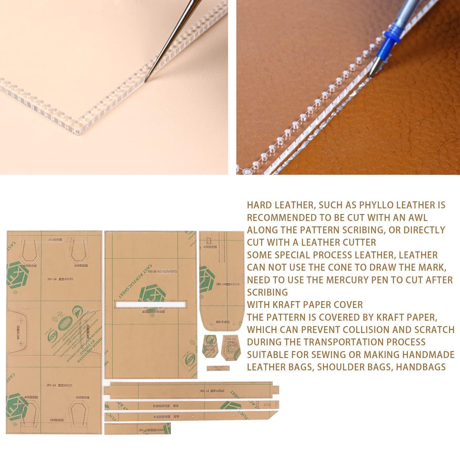 Lederhandwerk Acrylschablone, Taschenacrylschablone Ledermuster Acrylledermuster Lederschablonen Acrylherstellungsschablone Ledertaschen Schablonen Kit für DIY Lederhandwerk