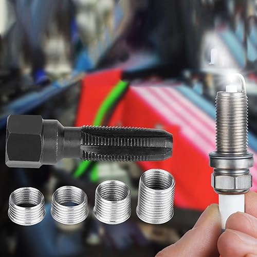 Miniatura 3 de Kit de reparación de roscas de bujía, 5 uds, ahorro de bujías de 0.551 in, herramienta de reparación de roscas de cilindro de escariador, acero al