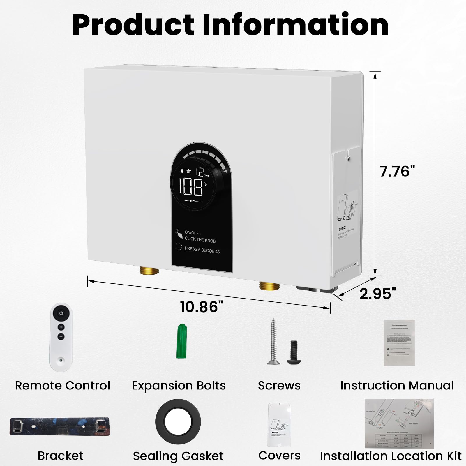 Scaldabagno senza serbatoio elettrico, scaldabagno istantaneo da 13 kW 240 V per punto di utilizzo e acqua senza fine con visualizzazione della temperatura, protezione da auto-modulazione e