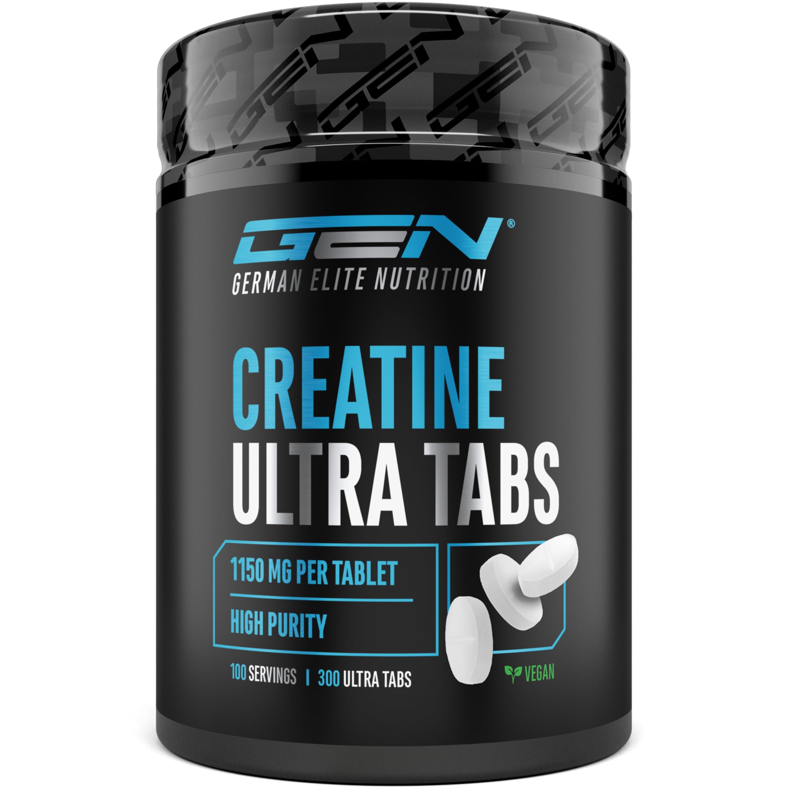 Creatina Ultra Tabs - 300 compresse con 1150 mg di creatina monoidrato pura ciascuna - 100 applicazioni - Premium: Ultrafine + fattore di maglia 200 - Altamente dosata - Vegan