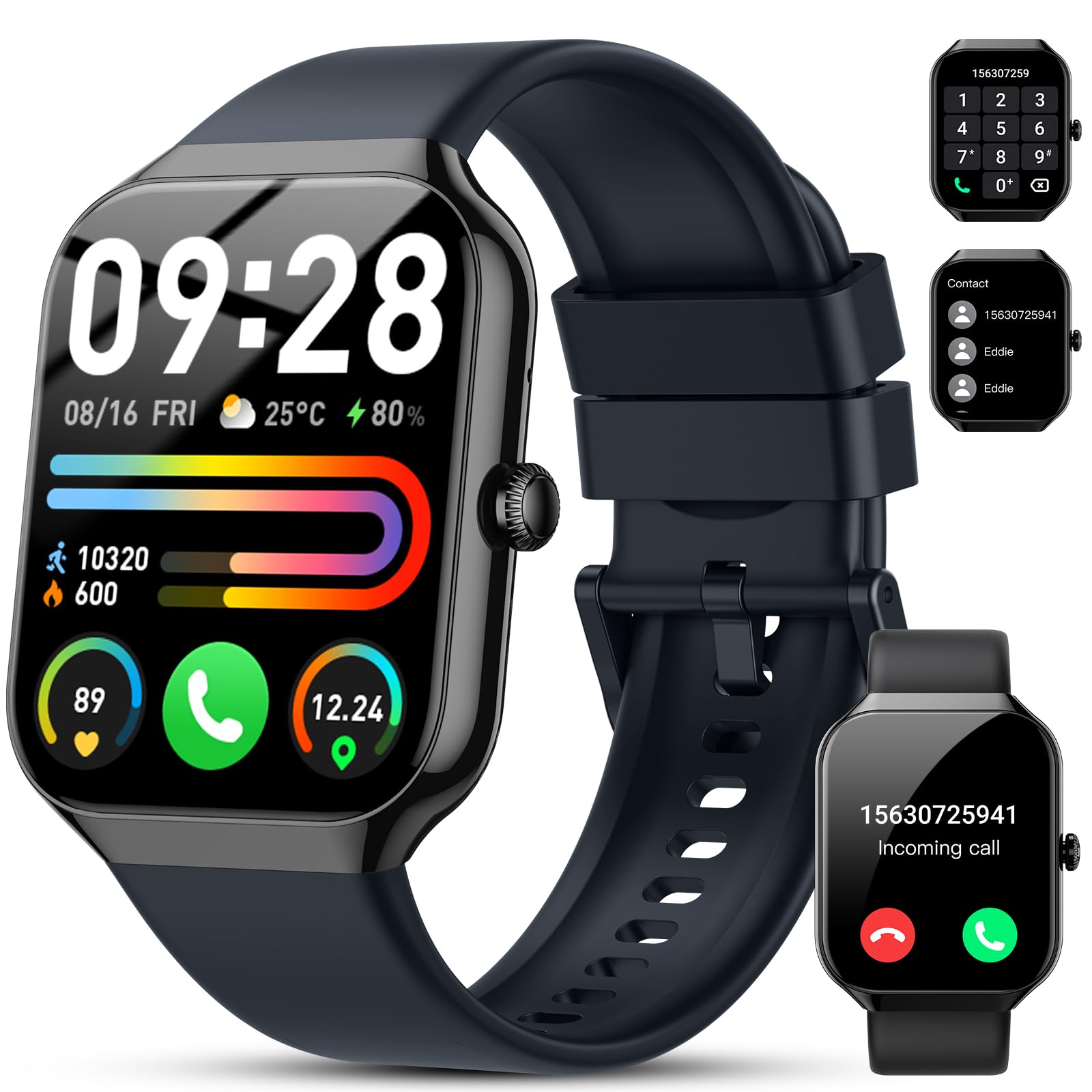 Smartwatch Uomo Donna, 1.96" Orologio Smartwatch con Effettua/Risposta Chiamate, 112+ Sportive Smart Watch con Contapassi, Sonno/Cardiofrequenzimetro, IP68 Impermeabile Fitness Tracker per iOS Android