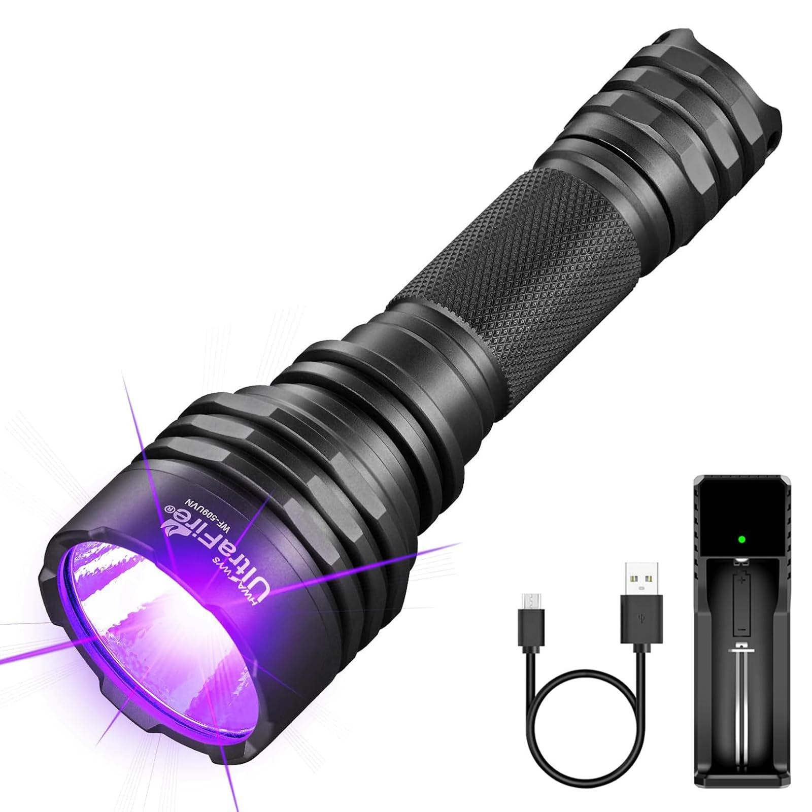 Ultrafire Black 395Nm Uv Torch Led Light, 10W High Power Uv Light, Single Mode Ultraviolet Flashlight For Curing Resins, Detecting Pet Urine Stains, Mineral Rocks, Scorpions Hunting