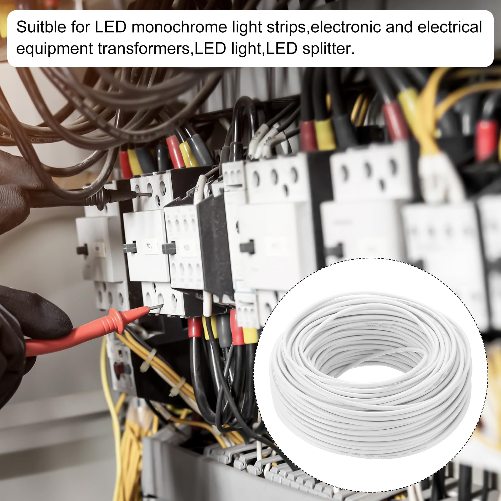 QUARKZMAN 200 stóp drut elektryczny z izolacją miedzianą 12 AWG Kabel połączeniowy THHN Okablowanie dzwonka do drzwi, przemysłowe, okablowanie przyczepy, elektryczne 600 V, ustawione na UL, biały