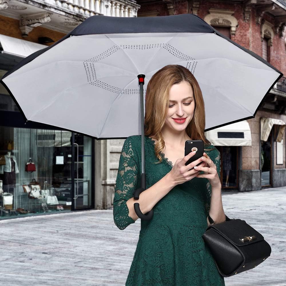ZOMAKE Inverted Umbrella, Double Layer Reverse Umbrella Large Upside Down Umbrella with UV Protection, Windproof Inside Out Umbrella for Women with C-Shaped Handle