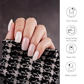 DANNI & TONI Semi Cured Gel Nail Strips Minimalist (Cherished Elegance) Nude and White Gel Nail Stickers Line Gift for Woman 28 Stickers