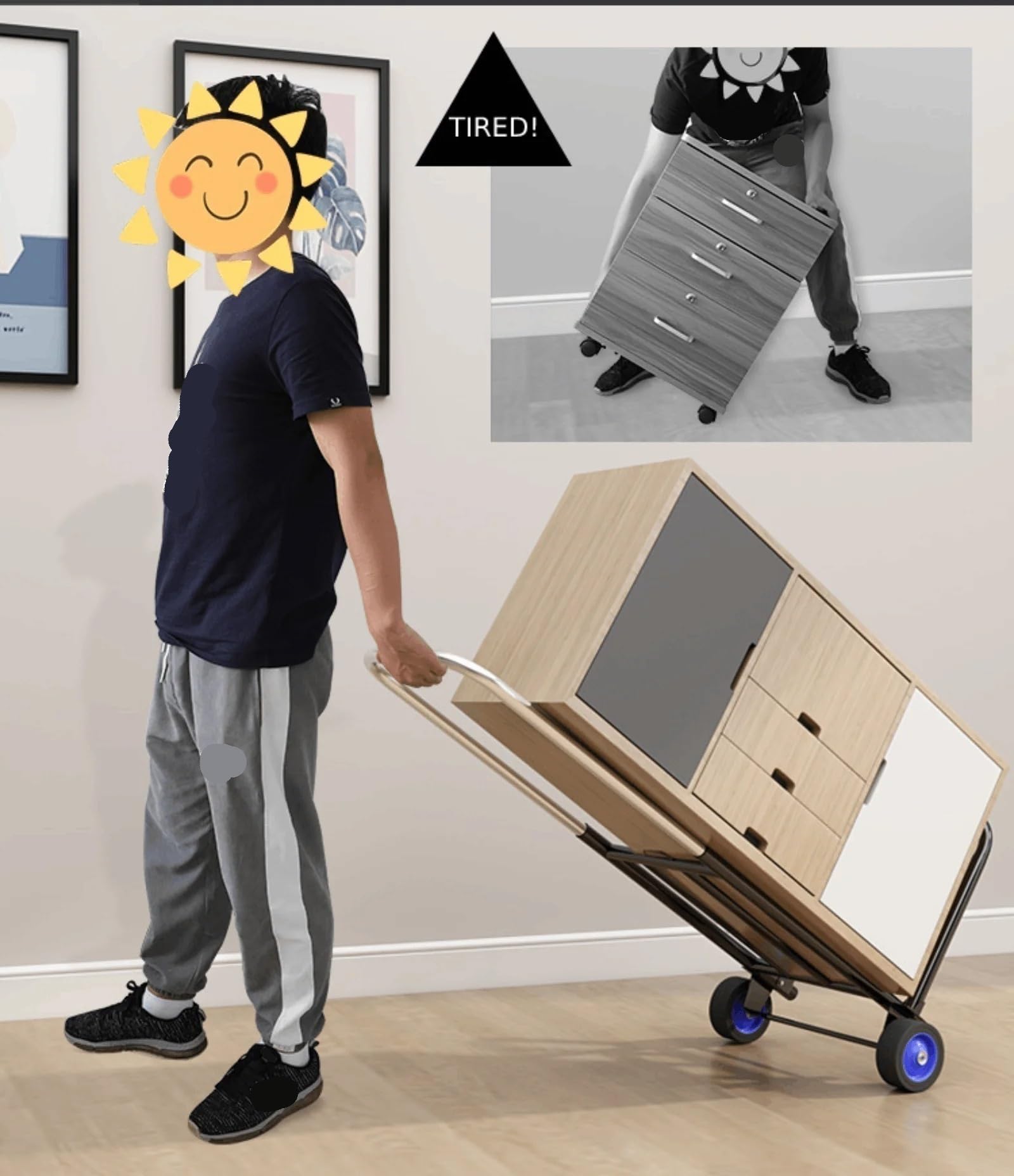 Gepäcktrolley, Mehrzweck-Handkarre mit 3 elastischen Seilen, verstellbar, zusammenklappbar, 70 kg, for Reisen im Freien, Lebensmitteltransport