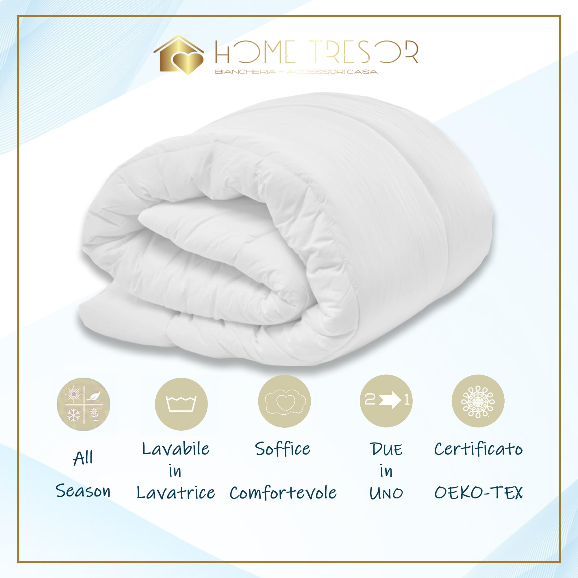 Home Tresor - Piumino Letto Singolo 4 Stagioni in Piuma d'Oca, Interno Piumone Invernale 3 in 1 Componibile con Bottoni Vero Piumino d' Oca, 1 Piazza cm. 155x200