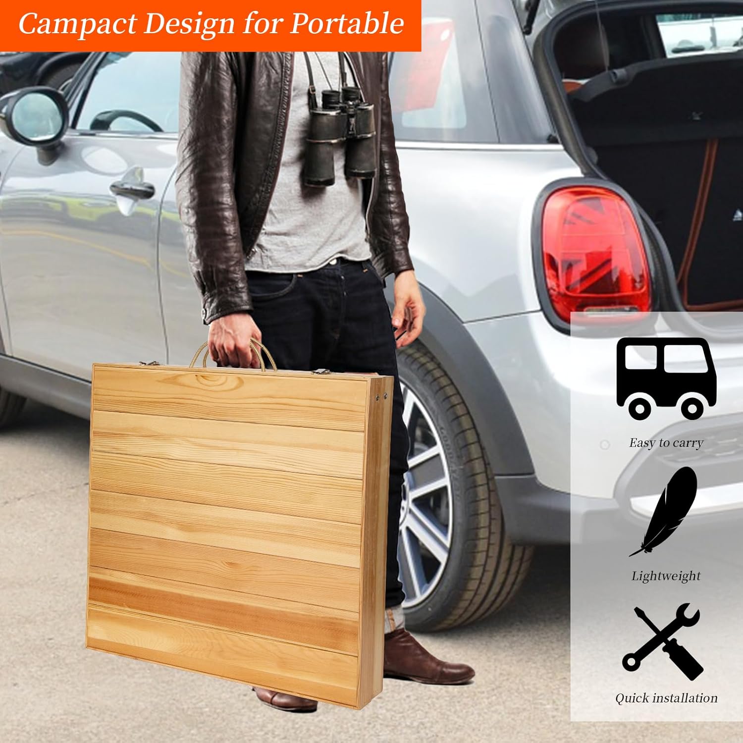 Foldable Boho Wooden Picnic Table, No Assembly Required Portable Outdoor Indoor Low Picnic Table for Floor Seating, Beach, Camping, BBQ, Backyard, 48" x 24", Seats 4–6 People