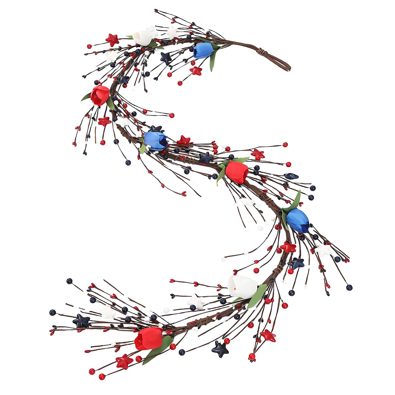 Qusinfc Star Berries Branch Independence Day Greeneries Decoration for Wall Table Centerpieces Arrangement Runner Boughs