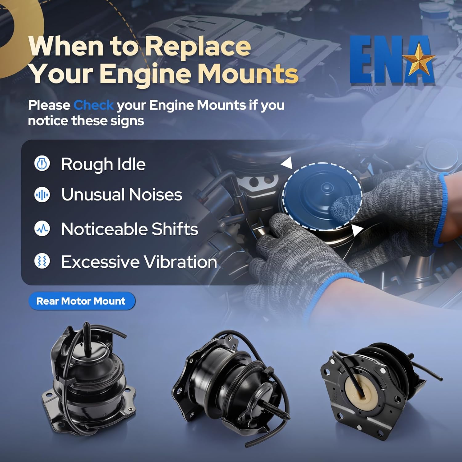 ENA Set of 1 Rear Engine Motor Mount Compatible with Honda Accord 1998 1999 2000 2001 2002 2.3L Automatic Transmission Replacement for A6564 50810S84A84 EM8845