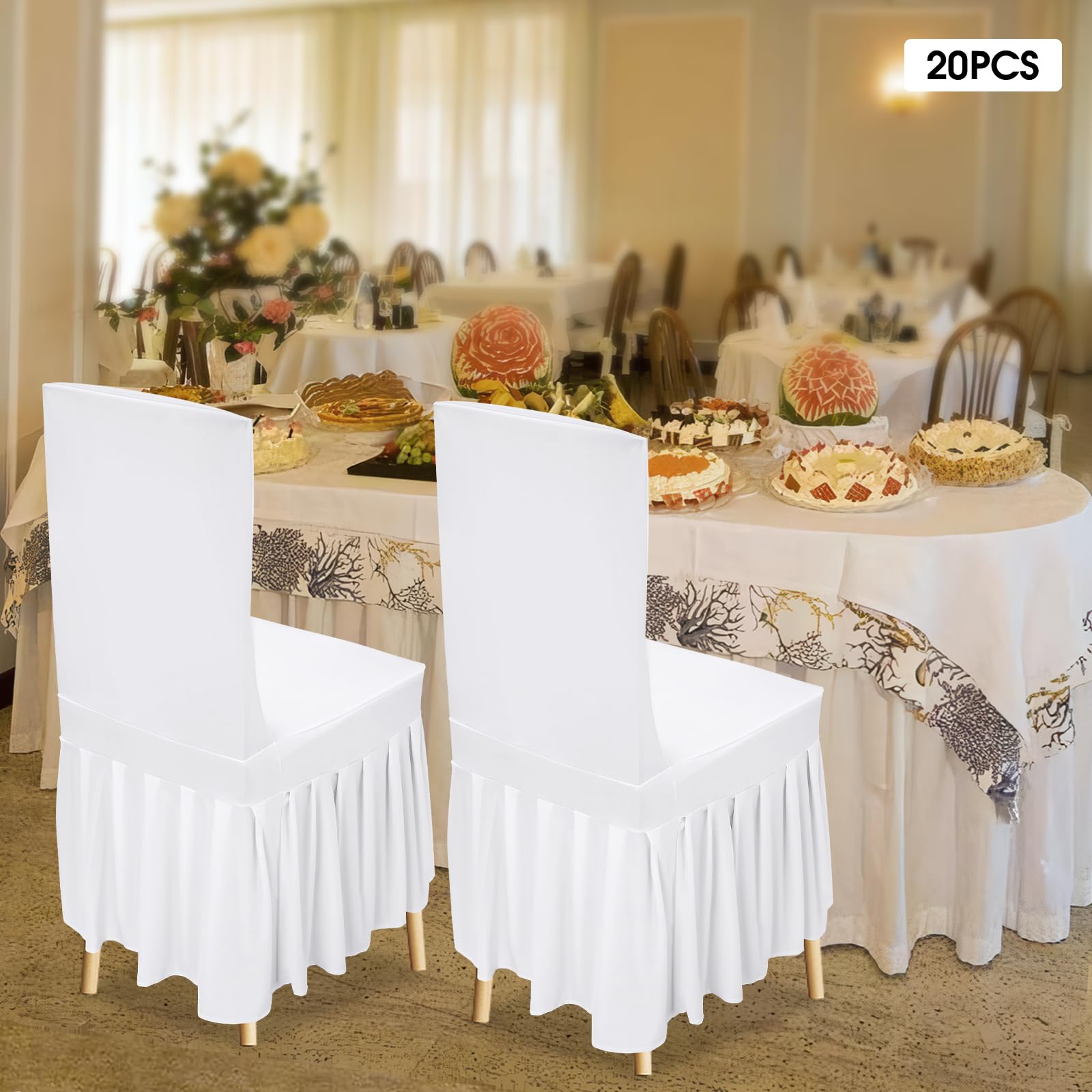 20 coprisedia universali con gonna, rimovibili, lavabili in stile rock, per casa, matrimonio, cerimonia e riunioni, bianco/oro/nero (bianco)