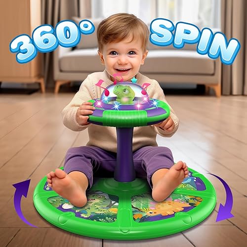 Miniatura 2 de Dinosaurio sentado y giro, 360 Sit and Spin, juguete para niños pequeños de 1 2 a 3 años con LED y música, regalo de cumpleaños para niños y niñas
