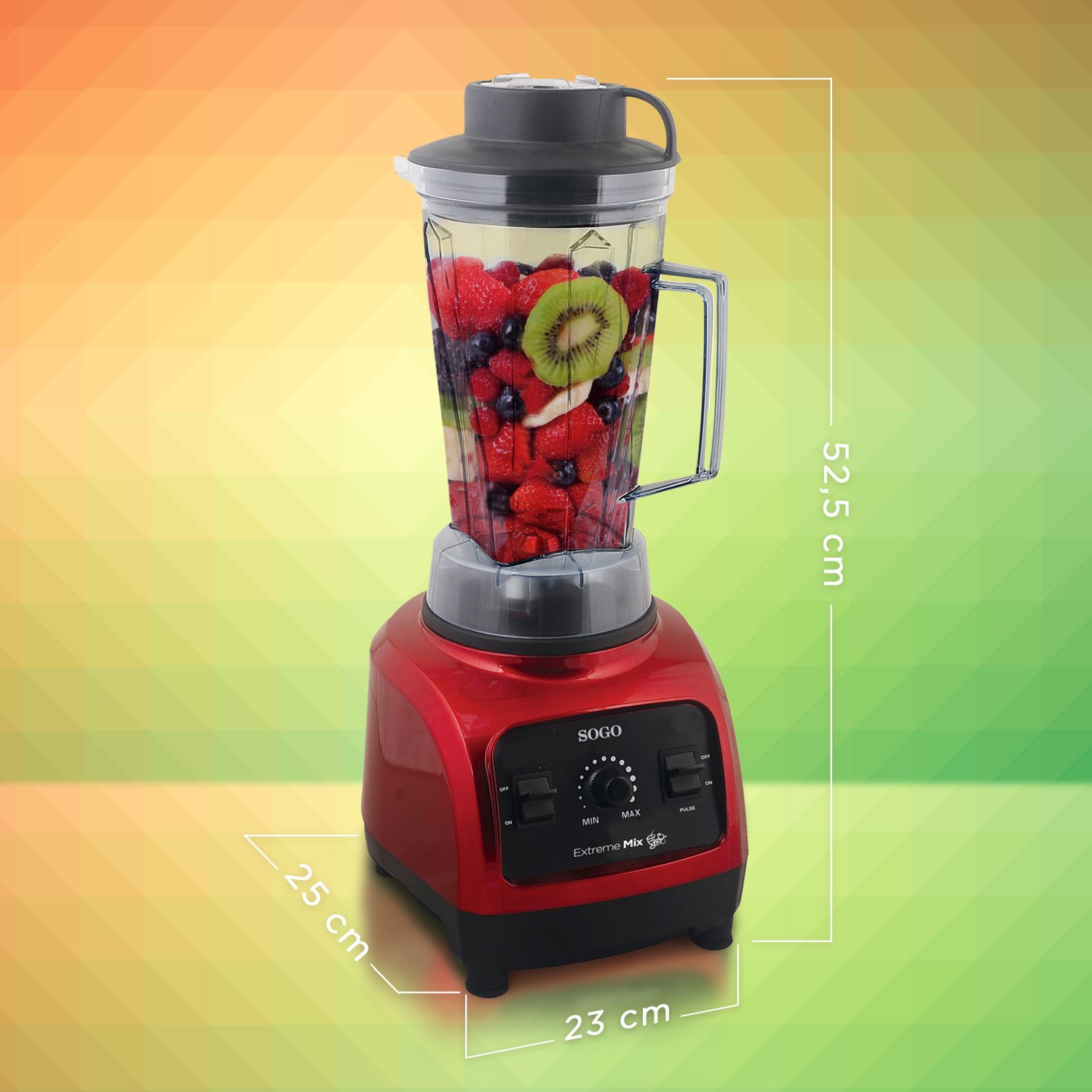 SOGO BAT-SS-5150 SS-5150 Batidora de Vaso Uso Profesional, Licuadora Super Potente, Jarra de 2 litros Sin BPA, 1800 Watts, Color Rojo, W, 2000 milliliters, Plástico