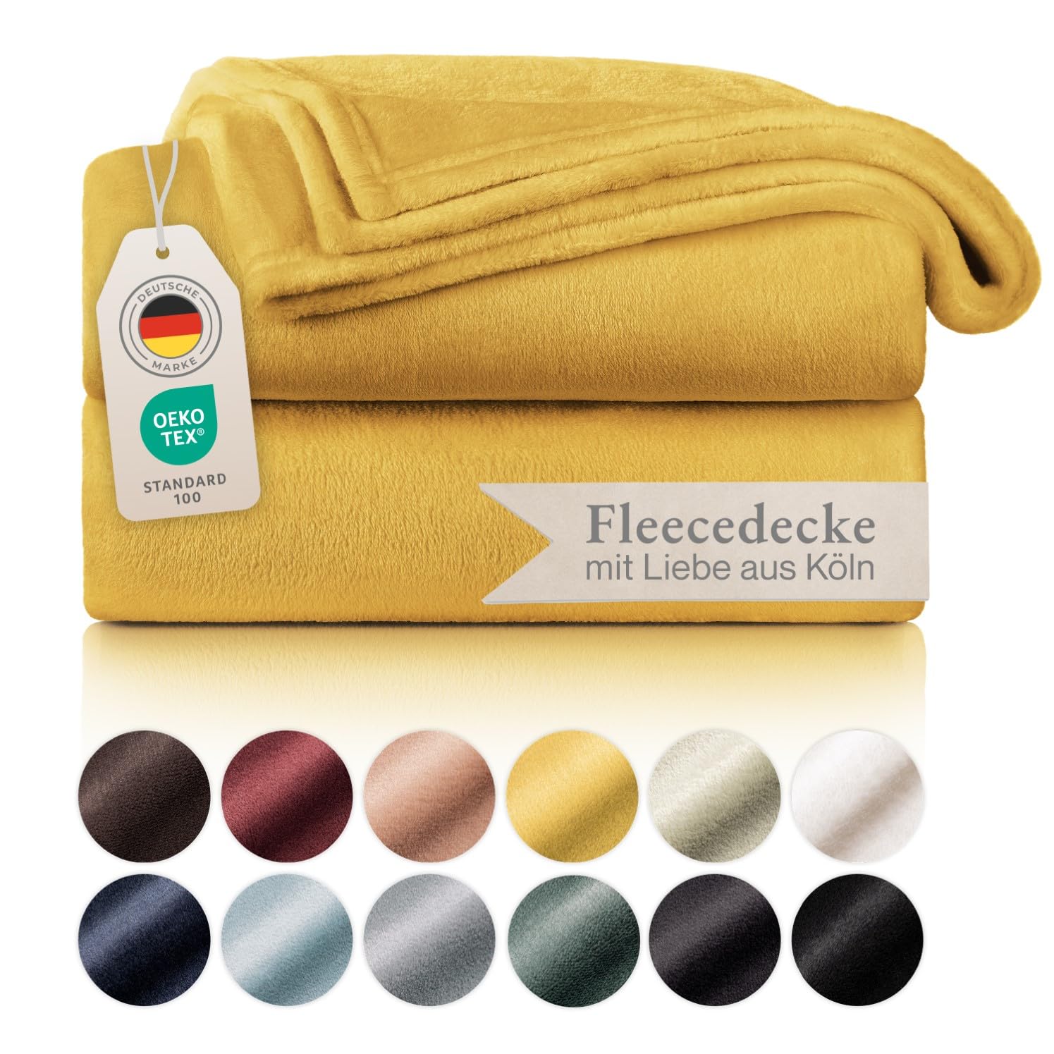 Blumtal Fleecedecke, 130 x 150 cm, Gelb, Öko-TEX®, Decke für Sofa, Cocooning – Fleecedecke, dick, flauschig, weich und warm, hohe Qualität