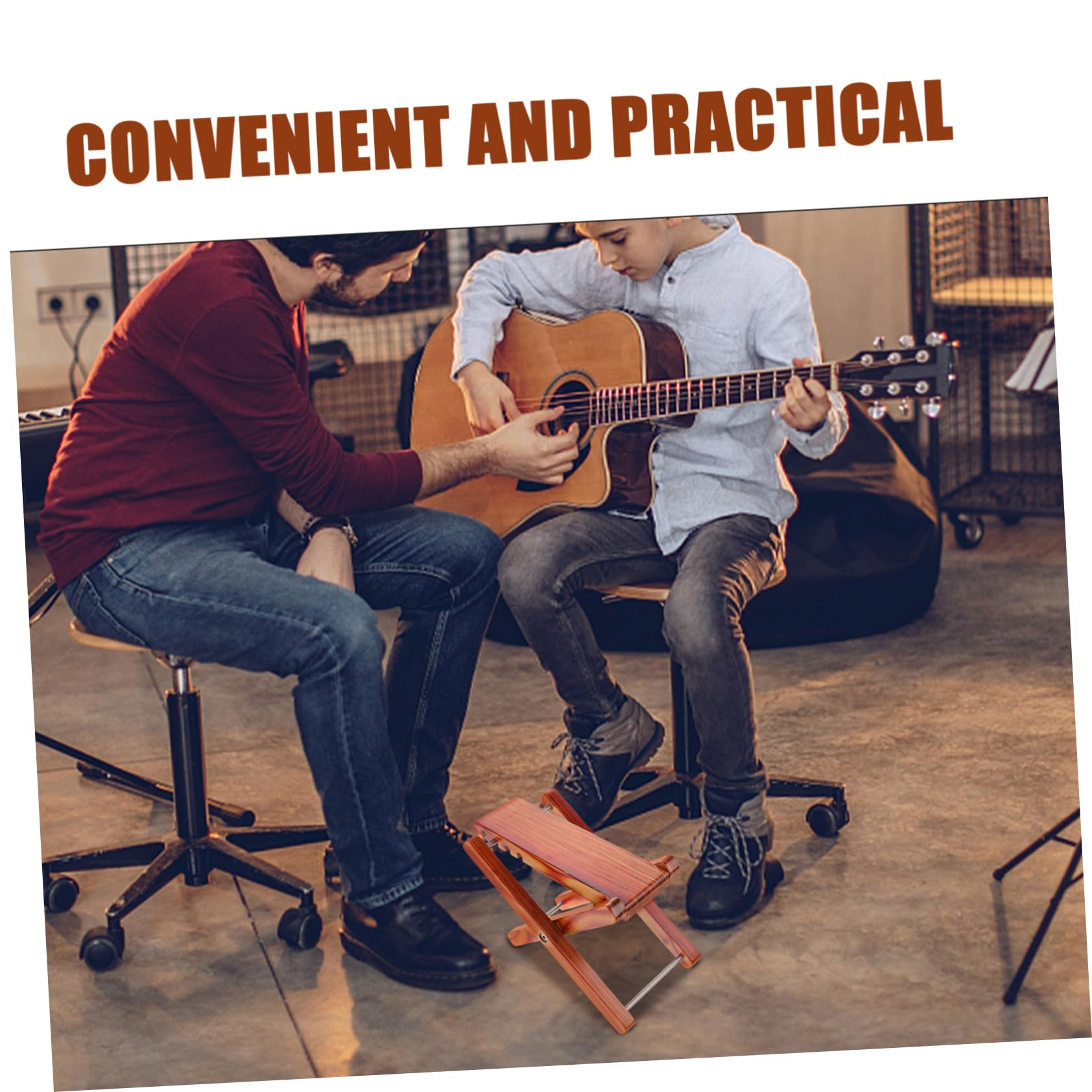 Yardwe Poggiapiedi per Chitarra Stabile Pieghevole in Bambù e Ferro Altezza Regolabile 4 Livelli per Chitarra Classica e Musicisti in Viaggio