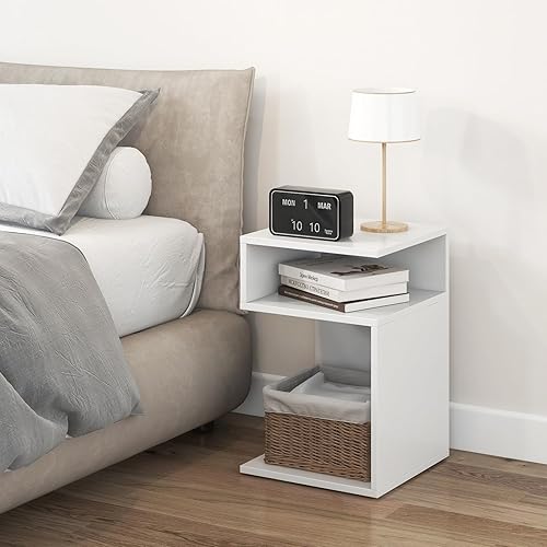 Miniatura 2 de Giantex Juego de 2 mesas auxiliares de 3 niveles, mesa auxiliar en forma de S con 2 compartimentos de almacenamiento abiertos, mesita de noche