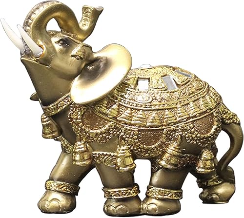 Feng Shui - Estatua de elefante con tronco arriba, figura de elefante de la suerte, colección dorada, regalos de elefante para mujer (talla L)