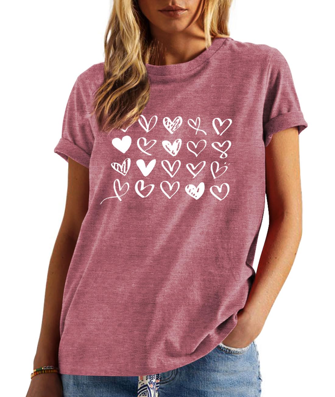 Camicie per San Valentino da donna, maglietta grafica stampata con cuore innamorato di San Valentino carino ragazze casual top