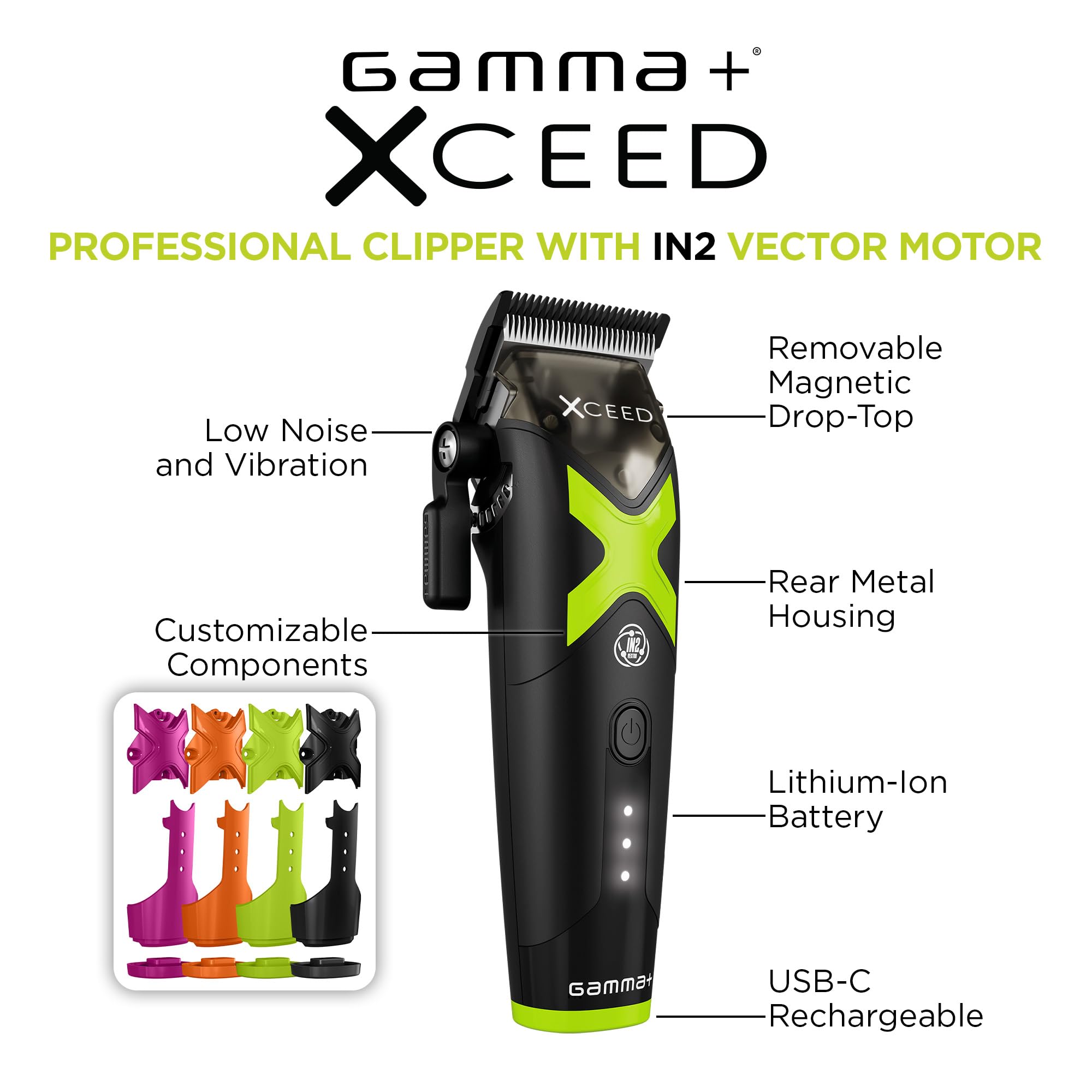 GAMMA+ XCeed Professional Cordless Barber Hair Tools Collection with IN2 Vector Motor -Hair Clippers, Trimmers, and Shavers for Precision Grooming