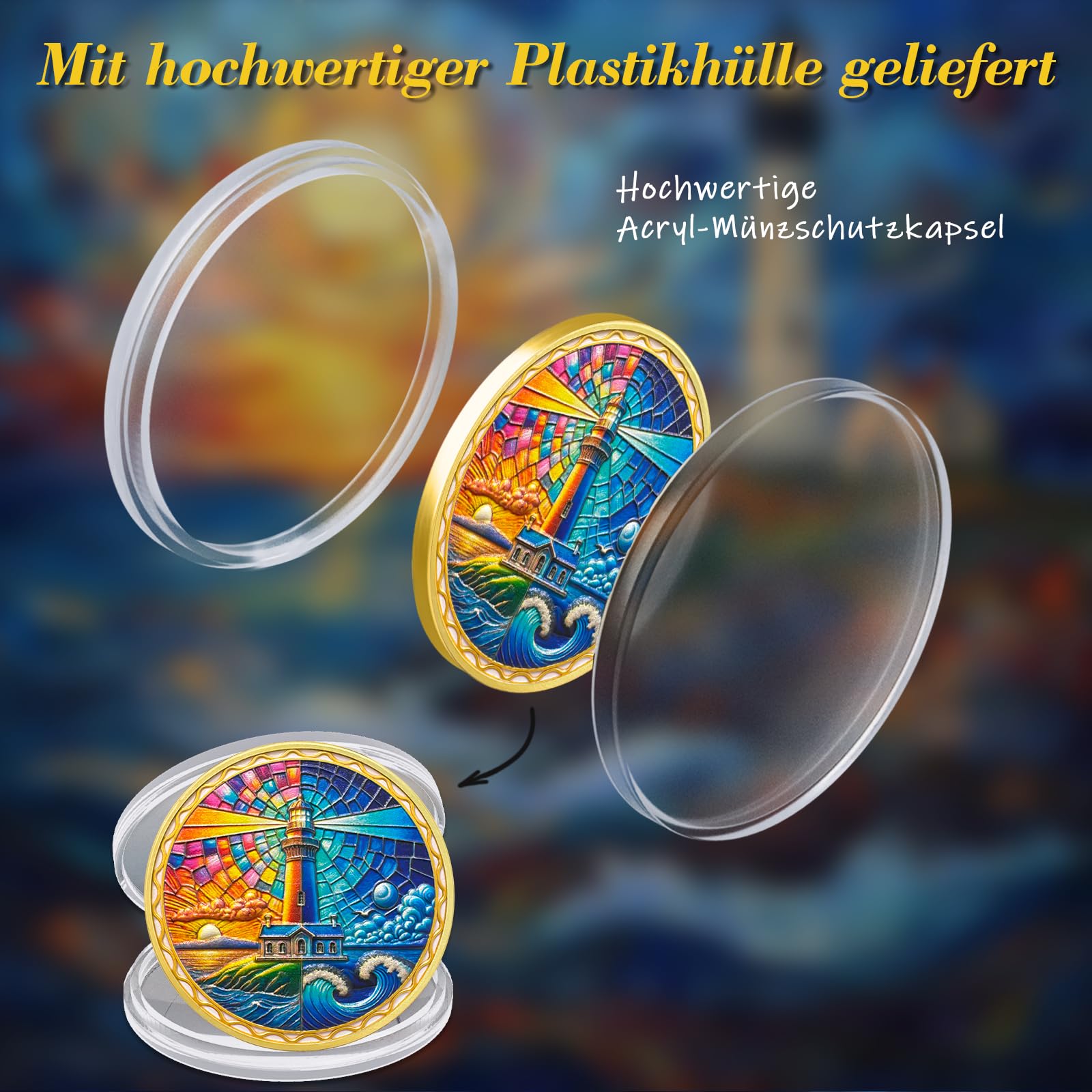 Originale Buntglas-Chips Im Stil Von Nüchternheit, Tag- Und Nachtzyklus, Leuchtturm, Nüchternheit, Nüchternheitsmünze, Nüchternheit, Nüchternheit, Nüchternheit, Geschenke Für Männer Und Frauen
