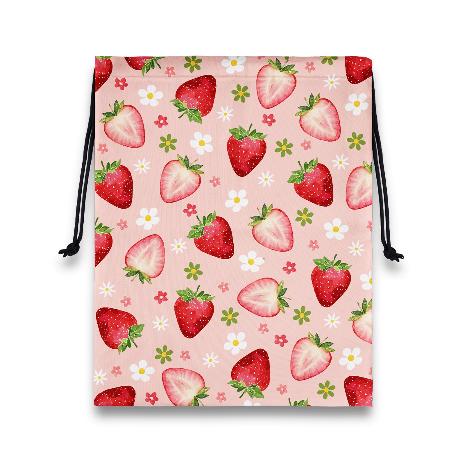 Strawberry Gymnastics Grip Bag Small Flowers Print Drawstring Storage Pouch Bag