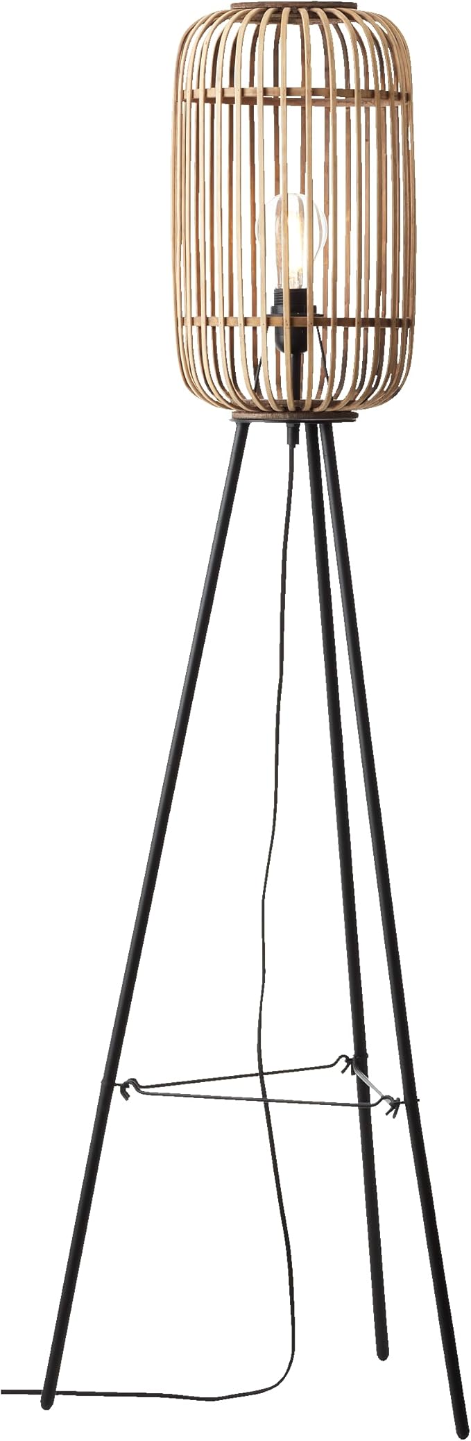 Lightbox Lightbox Stehlampe mit Rattan Lampenschirm | Dreibein Standleuchte mit Fuß-Druck-Schalter als Schlafzimmer oder Wohnzimmer Deko | E27 Fassung | Standleuchte aus Metall & Bambus in Schwarz & Hell-Braun photo 2
