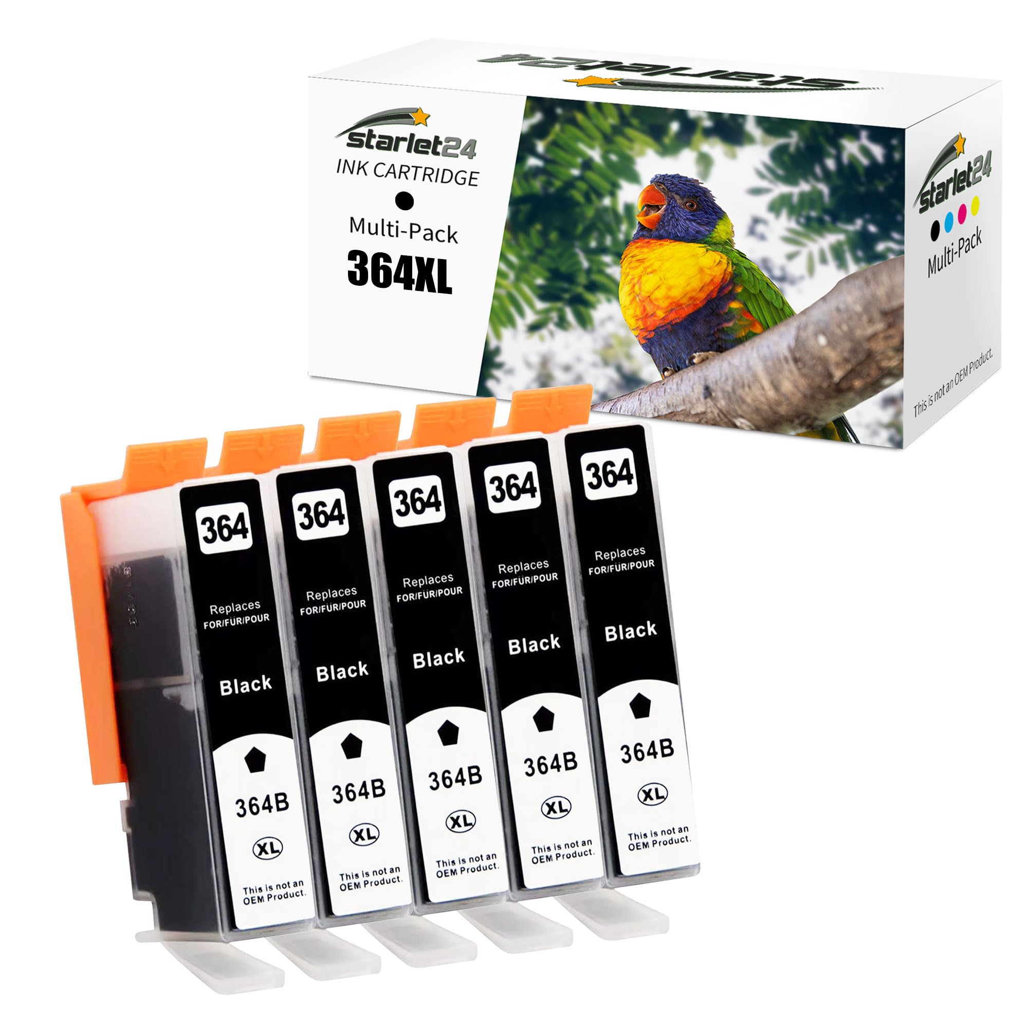 Starlet24 5X 364XL Negro Cartuchos de Impresora Compatible para HP 364XL BK 364 XL Negro para Photosmart 5520 5510 5520 5524, Deskjet 3520, Officejet 4622 4622 6520 5515 7520