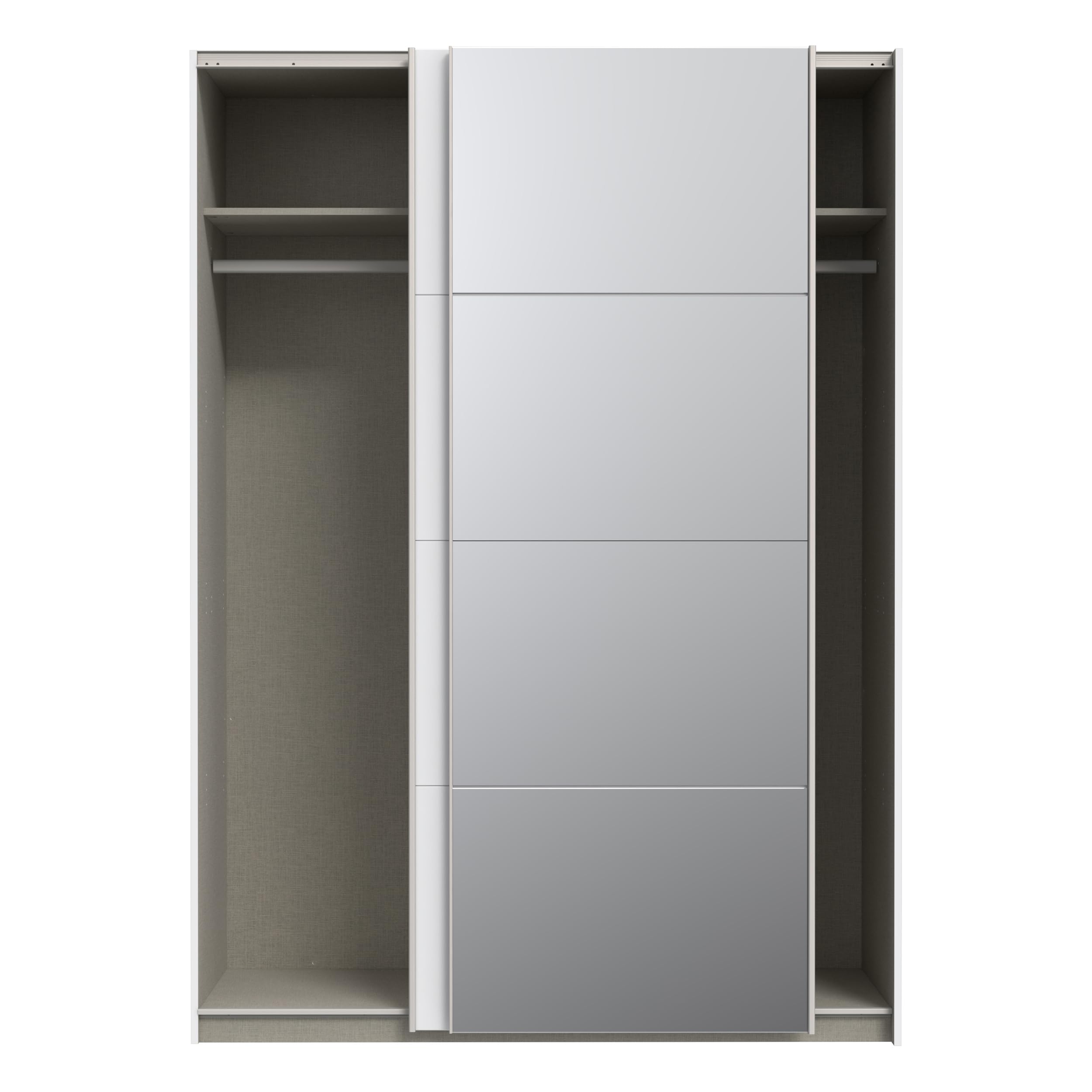 Forte Schach & MATT 2 Kleiderschrank 150, moderner, 2-türiger Schrank mit Spiegel, Holzwerkstoff, Schwebetürenschrank, Weiß, 150,1 cm breit, 210,5 cm hoch, 61,2 cm tief