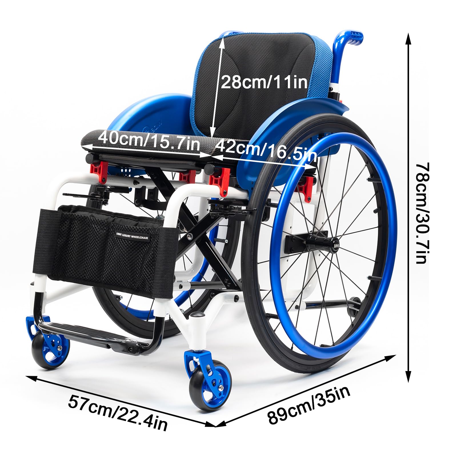 Silla De Ruedas Plegable,Silla de Ruedas Deportiva para Adulto,Silla de Ruedas Ligera,marco de aleación de aluminio,Extracción con un botón,Silla de ruedas de tránsito(Seat width 40cm/15.7in,B)