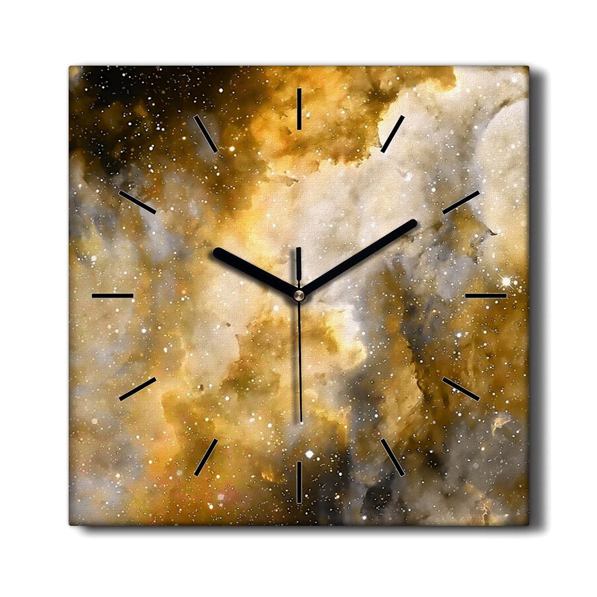 Horloge sur Toile sans tic-tac Univers Spatial pour salon calme 30x30cm