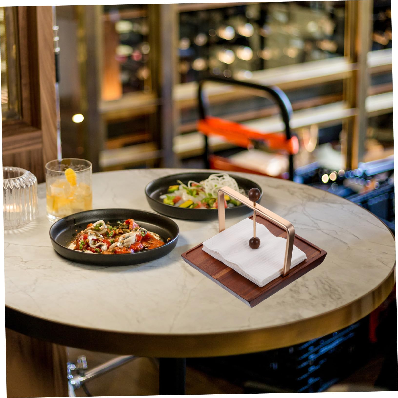 Servilletero de Madera y Hierro Marrón Gran Capacidad, Diseño Cuadrado Elegante y Seguro para Restaurantes y Cafés
