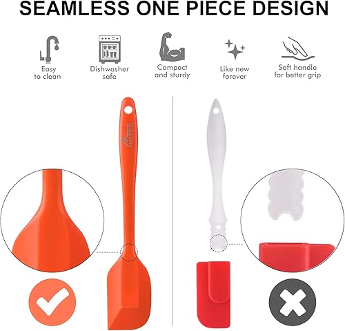 Vista 6 de HOTEC BPA Free Heat Resistant Silicone Spatula Set Kitchen Utensils for Baking Cooking Mixing Non Stick Cookware Food Grade Dishwasher Safe