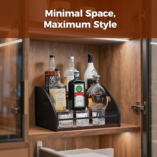 Miniatura 3 de Estante de exhibición de botellas de licor, estante de vino de encimera de 3 niveles, organizador de jarabe de café, mini bar para el hogar,