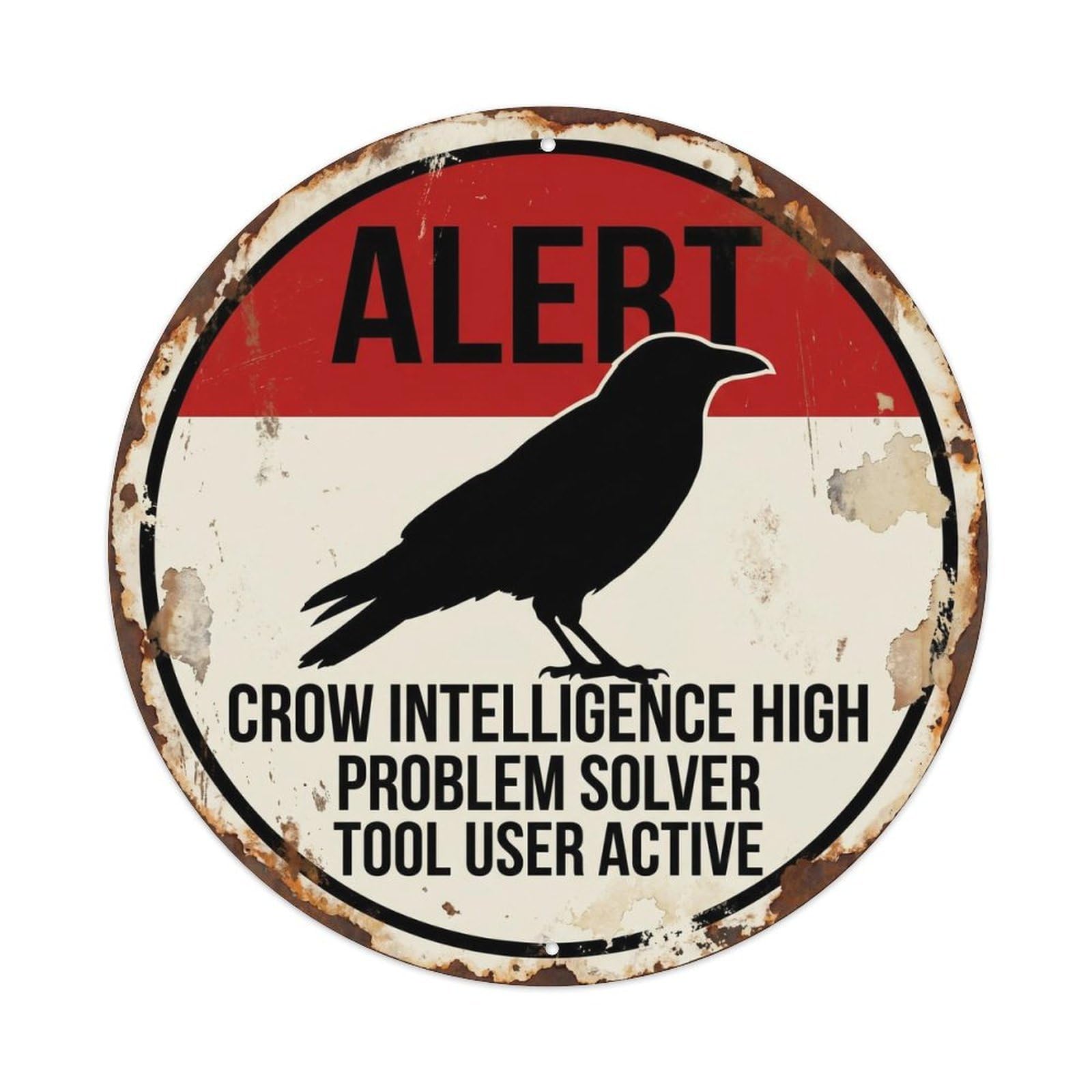 Fqcyn Style Sneaky Crow Clever Thief Metal Tin Sign Plaque Wall Decor For Cafe, Club Bar, Office, Home Garden Round Metal Poster 8X8inch