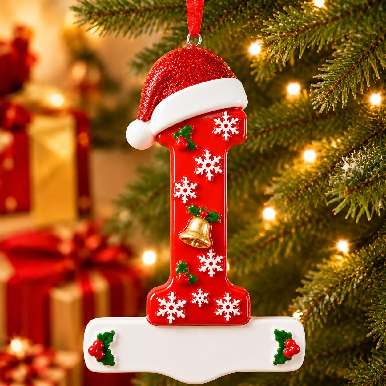 Bemaystar 3D Resin Letter Christmas Ornaments, Hand Painted Initial Christmas Tree Ornaments, Premium Holiday Decoration for Family Christmas Tree Decor, Ornaments for Christmas Tree, I