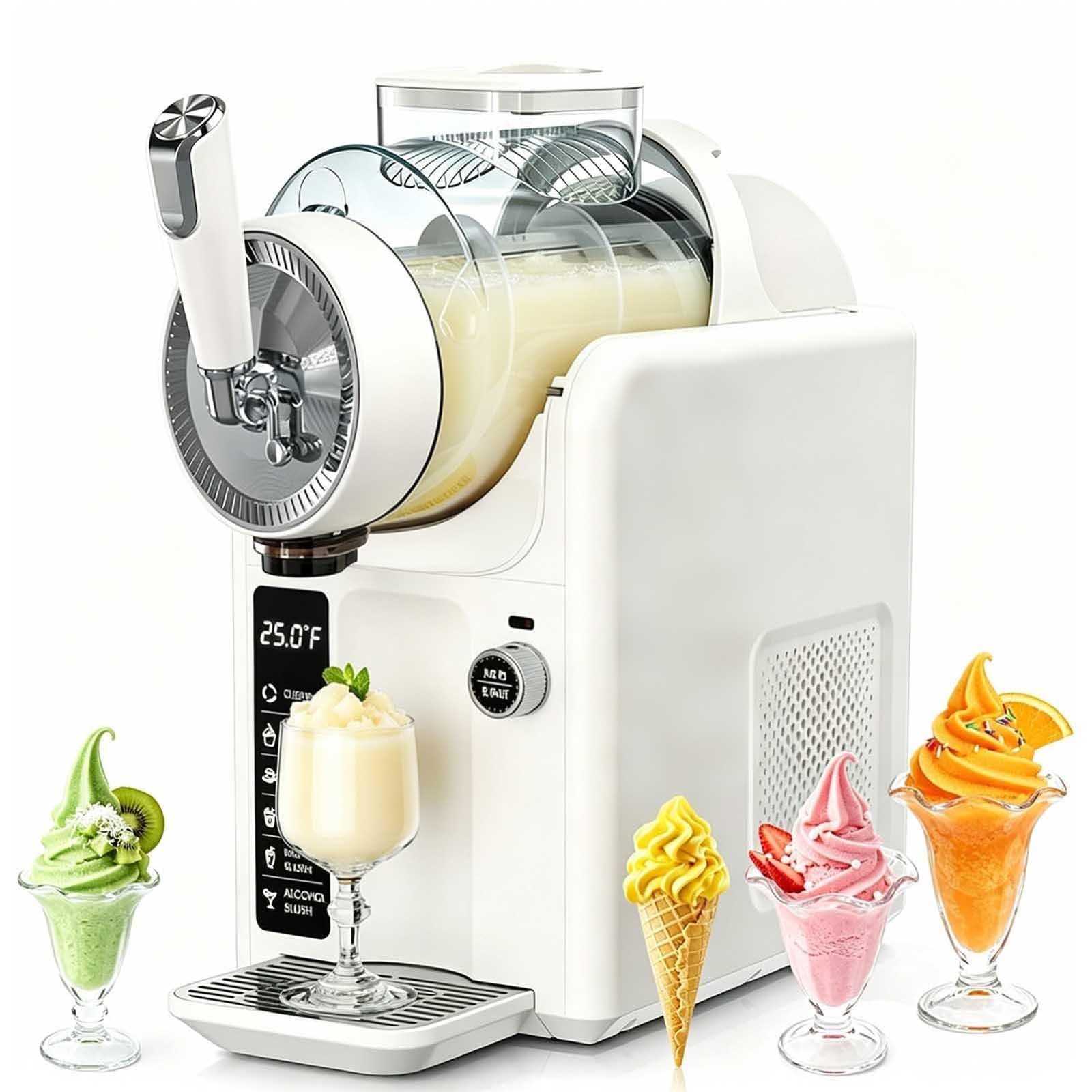 Softeismaschine, Eismaschine & Slush Maschine Mit 5 Programmen: Softeis, Slushie, Frappé Uvm, 2l Fassungsvolumen Automatische Reinigung, Kein Eis Erforderlich, Mit Digitalem Rezeptbuch white