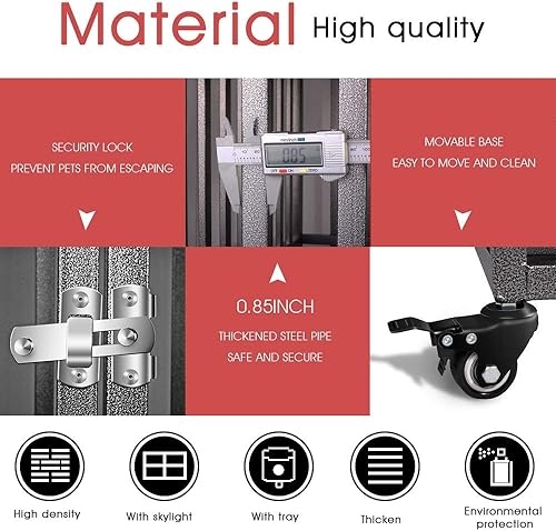 Miniatura 9 de SMONTER - Jaula para perros resistente de 38 pulgadas con ruedas, corralito de metal sólido para mascota con dos cerraduras para evitar escapes