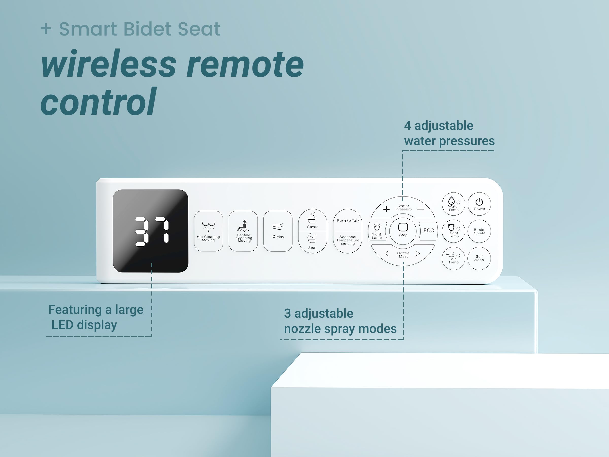 MEJE #001U – inteligentny bidet do rozszerzonej toalety ze wskaźnikiem temperatury, podgrzewaną deską sedesową, automatycznym otwieraniem i zamykaniem, funkcją mycia sterowaną temperaturą (biały)