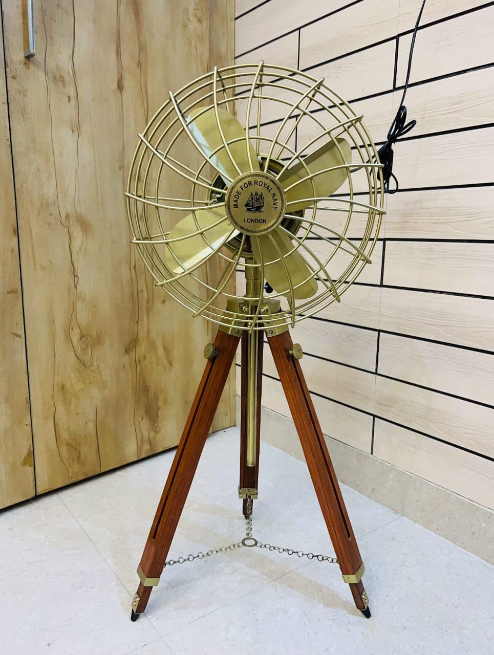 Electric Floor Fan With Wooden Tripod Stand | Handmade Vintage Style Modern Twist Pedestal Fan For Home Decor Office